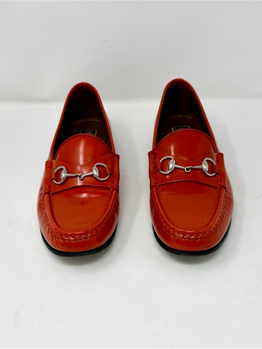 Gucci Orange Leather Horsebit Loafers